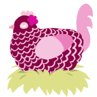 Poppet, a maroon and pink chicken with a lace pattern
