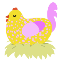 A yellow and lavender chicken with a speckle pattern