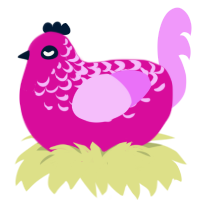 Breakfast, a fuchsia and lavender chicken with a half-lace pattern