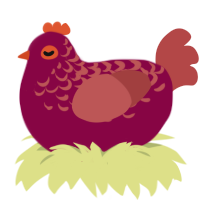 A maroon and red chicken with a half-lace pattern