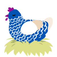 Rasberry, a ultramarine and cream chicken with a lace pattern