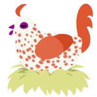 A white and vermilion chicken with a speckle pattern