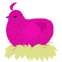 A fuchsia chicken with a speckle pattern