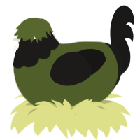 Olive, a olive and sable chicken with a head pattern