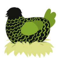 A black and chartreuse chicken with a lace pattern
