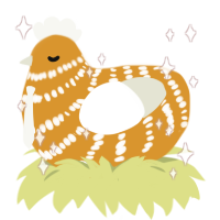 Gapple, a orange and white chicken with a bar pattern