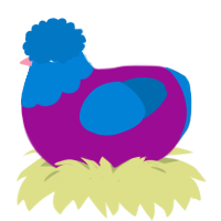 A plum and sapphire chicken with a head pattern