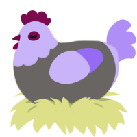 A grey and lilac chicken with a head pattern