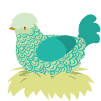 Darragh, a gluppy and turquoise chicken with a double-lace pattern