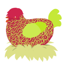A crimson and lime chicken with a double-lace pattern