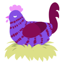A blurple and wine chicken with a bar pattern