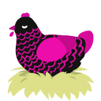 A black and fuchsia chicken with a lace pattern