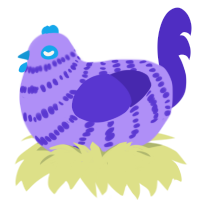 A lilac and indigo chicken with a bar pattern