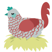 A silver and red chicken with a lace pattern