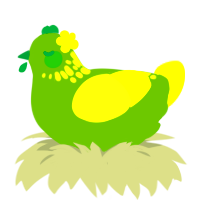 A chartreuse and yellow chicken with a neck-speckle pattern