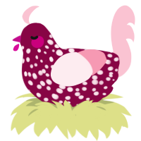 A maroon and rose chicken with a speckle pattern