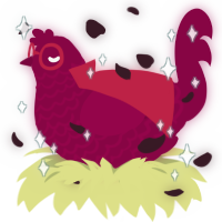 A maroon chicken with a lace pattern