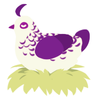 A white and violet chicken with a half-lace pattern