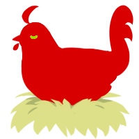 A red chicken with a head pattern