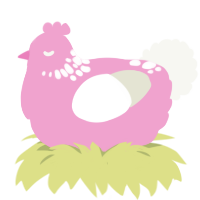 A pink and white chicken with a neck-speckle pattern