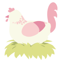 A white and pink chicken with a neck-speckle pattern