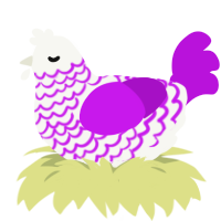 A white and amethyst chicken with a lace pattern