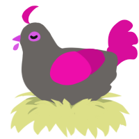 A grey and fuchsia chicken