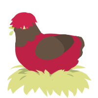 Strawberry Rhubarb, a crimson and bark chicken with a head pattern