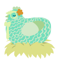 wave pool, a mint and gluppy chicken with a lace pattern