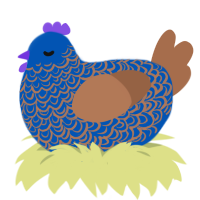A ultramarine and brown chicken with a double-lace pattern