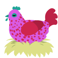 A orchid and crimson chicken with a speckle pattern