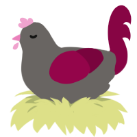 Agent Pink, a grey and maroon chicken