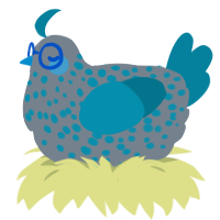 A ash and teal chicken with a speckle pattern
