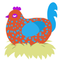 orange e toothpaste, a vermilion and sky chicken with a speckle pattern