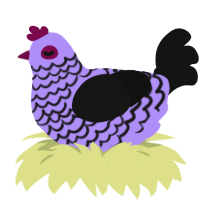 A lilac and black chicken with a lace pattern