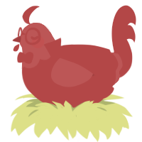 A red chicken with a head pattern