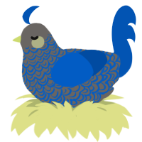 A grey and ultramarine chicken with a double-lace pattern