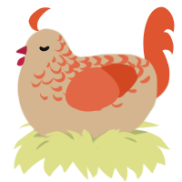 A beige and vermilion chicken with a half-lace pattern