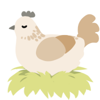 A cream and beige chicken with a neck-speckle pattern