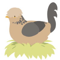A beige and grey chicken with a neck-speckle pattern