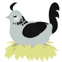 A silver and black chicken with a neck-speckle pattern