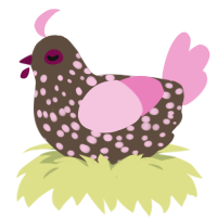 A bark and pink chicken with a speckle pattern