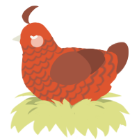A vermilion and russet chicken with a lace pattern