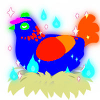 Ink Blott, a ochre and sapphire chicken with a neck-speckle pattern