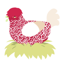 A crimson and cream chicken with a double-lace pattern