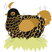 Goldie, a black and gold chicken with a lace pattern