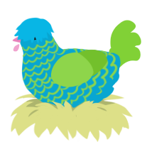 A cerulean and grass chicken with a lace pattern