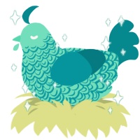 A mint and teal chicken with a double-lace pattern