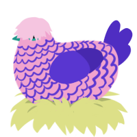 A pink and indigo chicken with a lace pattern