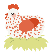 gooseberry, a white and vermilion chicken with a speckle pattern